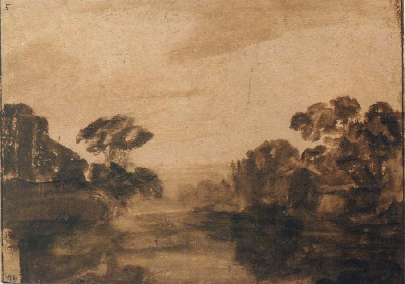 REMBRANDT Harmenszoon van Rijn River with Trees on its Embankment at Dusk china oil painting image